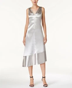 Anne Klein Pullover Metallic Asymmetrical Sleeveless Dress Silver Size 6 - Picture 1 of 2