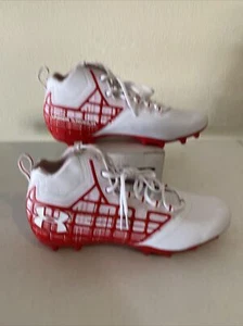 Under Armour Banshee Mid MC Football Shoes White/Red Men's Size 14 1297351-161 - Picture 1 of 6