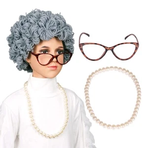 Old Lady Costume for Kids,100 Days of School Granny Grandma Dress up Outfit - Picture 1 of 5