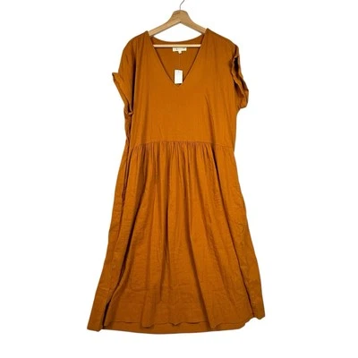 Lou & Grey Womens Size Large Linen Blend Dress Oversized Pockets Rust Orange NWT - Image 1 of 4