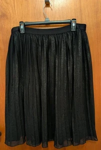Old Navy Women's Pleated Black Shimmer Tulle Lined Skirt  Large Elastic Waist - Picture 1 of 6