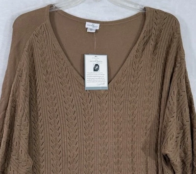 New Jaclyn Smith 2X Sweater Long Beige Cotton Rayon Lightweight Plus Size Womens - Image 1 of 4