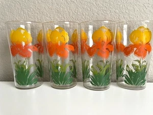 Vintage Set of 4 Mid Century Floral Drinking Glasses Tumblers - Picture 1 of 2