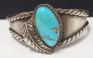 Turquoise Sterling Silver SW Cuff Bracelet 925 Hand Made Vtg 1-1/4" Wide 6.5" L - Picture 1 of 17