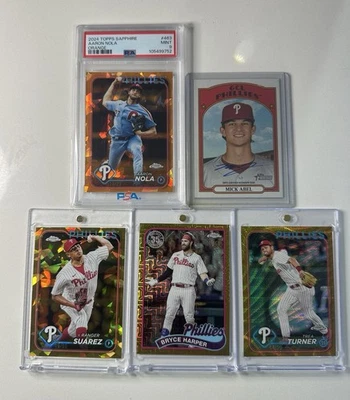 Phillies GOLD Lot x5 - Bryce Harper, Trea Turner, Ranger Suarez, Aaron Nola - Image 1 of 2