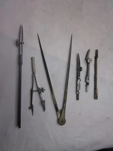 bussola attrezzi da disegno vintage 6 pezzi disegno tecnico metallo strumento - Foto 1 di 8