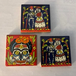 3 2” X 2” TILES - DAY OF THE DEAD — SKELETON BRIDE & GROOM  —Skull - Picture 1 of 6