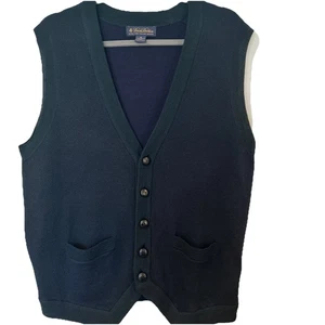 Men's Brooks Brothers Navy Green Merino Wool Button  Sweater Vest size medium - Picture 1 of 8
