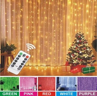 300 luces LED de hadas para cortina USB cadena de luces con control remoto fiesta de Navidad boda EE. UU. Foto 1 de 4