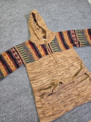 Vintage Baja Hoodie Tan Multicolor Woven Pullover Made in Taiwan Women’s S - Image 1 of 4