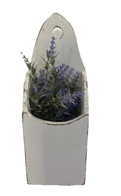 Raminhos falsos florais de lavanda em caixa de madeira desgastada feitos à mão decoração de fazenda - Imagem 1 de 4