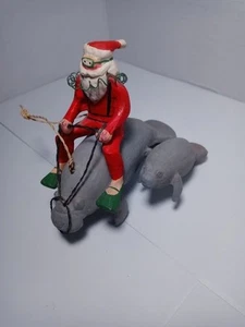 Vintage Scuba Santa Riding a Manatee with Baby Clay Ornament RARE - Picture 1 of 7
