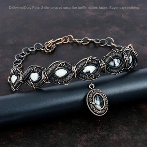 Natural White Buffalo Turquoise Copper Chain Boho Wire Wrapped Necklace Jewelry - Picture 1 of 6
