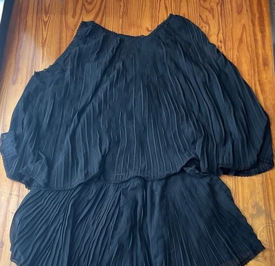 Oscar De La Renta Pajamas 2X Pink Label Black Shorts Sheer Sexy Lace Designer - Image 1 of 4