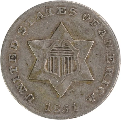 1851 Three Cent Silver VF Uncertified #1020 - Image 1 of 2