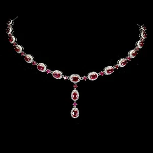 925 Sterling Silver Necklace Oval Ruby 6x4mm Ruby Natural Gemstone Jewelry 18in - Picture 1 of 14