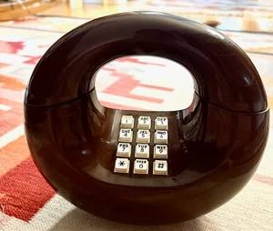 Vintage 60s MCM Brown Sculptura Western Electric Donut Push Button Phone No Cord - Picture 1 of 10