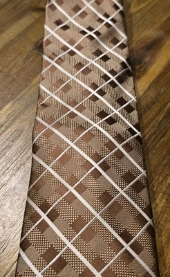 Stafford Performance Mens Necktie Bronze Gold Brown Striped EUC  - Image 1 of 4
