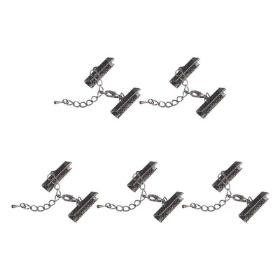 20Sets Ribbon Crimp Clamp Ends Lobster Claw Clasps & Chain 25mm Metallic Black Foto 1 de 4