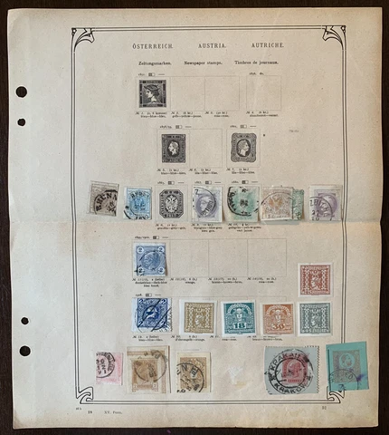 1860s-1900s AUSTRIA STAMP LOT ON FOREIGN ALBUM PAGE MINT, USED, IMPERFS, PERFS Cover