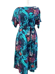 Loft Dress Womens Small Blue Flowers Linen Blend Casual Tropic Summer Boho - Picture 1 of 11