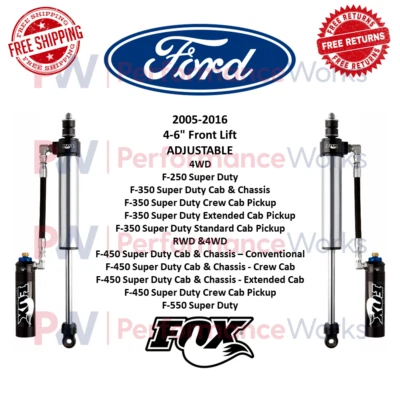 Par de amortiguadores ajustables Fox 2.5 Factory Series 4-6" elevación delantera para F-250 F-350 SD 4x4 tracción trasera Foto 1 de 4
