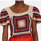 SEA New York Mena Crochet Knit Multi Color Top Sz small wool blend crop knitted