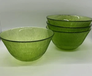 Juego de 4 cuencos de vidrio verde vintage de 6 pulgadas, madera acanalada grano textura MCM ¡USADOS EN EXCELENTE ESTADO! - Imagen 1 de 18