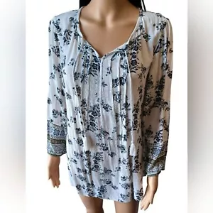 NWT Sonoma White With Navy Blue Flowers Women's Blouse - Picture 1 of 13
