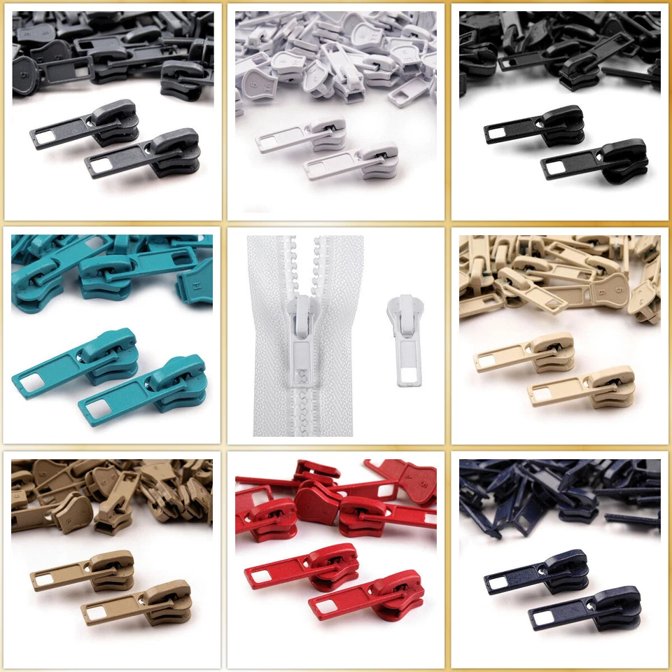 MARKENLOS 6) 2 Stück Zipper Metall 5 mm Arretierung Autolock Profil-Reißverschluss Zieher