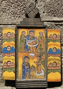 Antique Ethiopian Orthodox Wooden Icon Hand Painted African Art Christian Ethnic - Picture 1 of 8