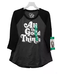 Chaser sz:XL Women's Lady 3/4 Raglan Sleeves Cotton Blend T-Shirt Top Gray Black - Picture 1 of 8