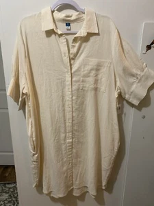 Old Navy Linen Blend Shirt Dress Cream Ivory Button Coastal Beachy Pockets XL - Imagen 1 de 15