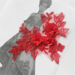 2pcs 3D Embroidery Flower Lace Bridal Applique Lace Tulle Wedding Dress Decor - Picture 1 of 20