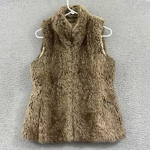 Banana Republic Vest Womens XS Brown Faux Fur Sleeveless Lined Collared Casual - Picture 1 of 9