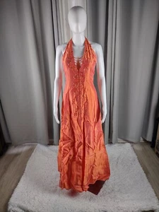 Jessica McClintock Gunne Sax Orange Halter Back, A Line Dress Size 3 Juniors - Picture 1 of 10