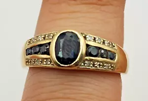 9ct Solid Yellow Gold Vintage Black Diamond Ring Size O 1/2 to P .375 9k 3.44g - Picture 1 of 10