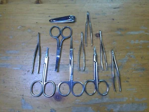 LOT STAINLESS TWEEZERS SCIZZORS CLIPPERS MANICURE CUTICLE REVLON DISECTING TOOLS - Picture 1 of 3