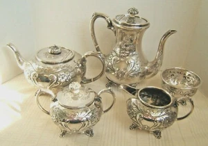 ANTIGUO JUEGO DE TÉ SHEFFIELD PERSEGUIDO A MANO MUY BONITO 5 PIEZAS - Imagen 1 de 10