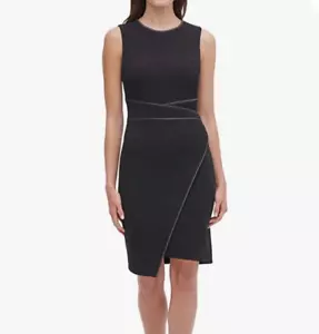 NWT Tommy Hilfiger Black Trim Minimalist Edgy Sleeveless Asymmetrical Cut dress - Picture 1 of 7