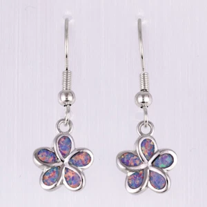 Plumeria Lavender Purple Fire Opal Silver Jewelry Dangle Drop Earrings - Picture 1 of 6