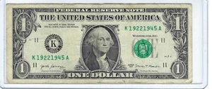 RARA banconota da 1 dollaro 2017 TOMBSTONE numero di serie K19221945A 1922-1945 - Foto 1 di 2