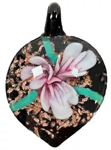 Hand Blown Fused Murano Art Glass Pendant 1.5” Pink , Rose Gold, Black - Picture 1 of 6