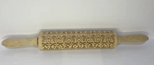 Christmas Designs Wooden Embossed Rolling Pin Pastry Cookies 15” - Picture 1 of 8