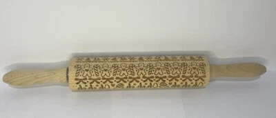 Christmas Designs Wooden Embossed Rolling Pin Pastry Cookies 15” - Image 1 of 4