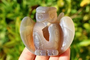 Natural Agate Geode Carved Owl 2.3" Quartz Crystal Decor reiki Crystal Gift 1PC - Picture 1 of 11