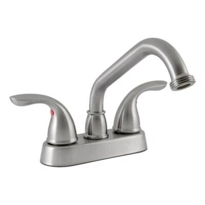 Grifo utilitario Design House Ashland de latón de 2 manijas en níquel satinado Foto 1 de 4