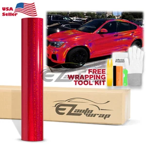Holographic Glitter Rose Red Rainbow Chrome Car Vinyl Wrap Sticker Decal Sheet - Picture 1 of 12