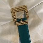 Vintage Carlisle Gold Animal Print Buckle Loop Leather Green Belt - Women's Sz M