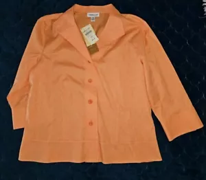 NUOVO Coldwater Creek PMED giacca camicia donna arancione manica 3/4" con bottoni - Foto 1 di 6